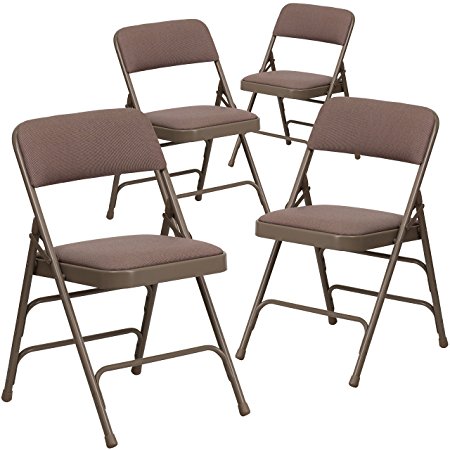 4 Pk. HERCULES Series Curved Triple Braced & Double Hinged Beige Fabric Upholstered Metal Folding Chair