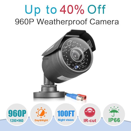 [New 960P]Annke HD 1.3 MP(1280x960) Outdoor Fixed CCTV Bullet Cameras, Vandal and Weather-Proof Body, 100FT Superior Night Vision (Only work perfectly with 720P or above resolution HD DVR)