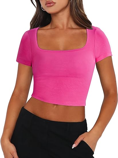 Zeagoo Women's Short Sleeve T Shirt Slim Fit Sexy Tops Solid Basic Cropped T-Shirt Tops