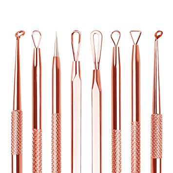 Blackhead Remover Kit,Rose Gold Stainless Steel Gilding Comedone Extractor Tool,Anti-microbial Double-side,Treatment for Blemish, Whitehead Popping,4 PCS- 2018 Updated Version