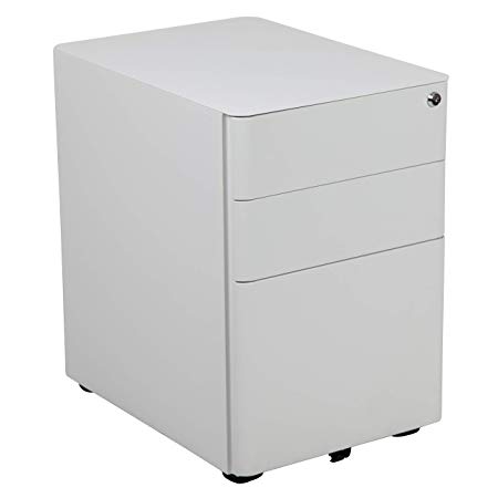 Flash Furniture Modern 3-Drawer Mobile Locking Filing Cabinet with Anti-Tilt Mechanism and Hanging Drawer for Legal & Letter Files, White