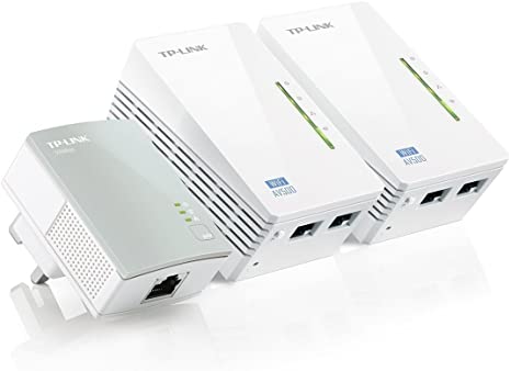 TP-LINK TL-WPA4220TKIT AV500 Powerline 300 M Wi-Fi Extender/Wi-Fi Booster/Hotspot with Two Ethernet Ports, Three Units Pack (Easy Configuration, Wi-Fi Clone for Smartphone/Tablets/Laptop)