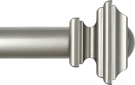 KAMANINA 1 Inch Curtain Rod 32 to 58 Inches (2.6-4.8ft), Antique Silver Curtain Rods for Windows, Single Drapery Rods with Square Finials