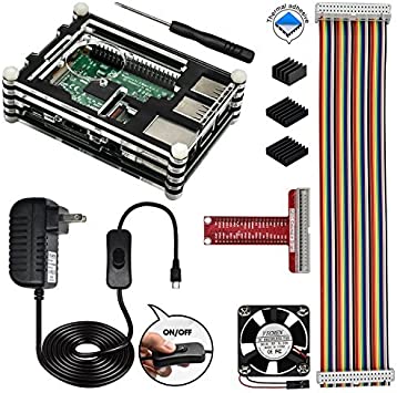 REXQualis Raspberry Pi 3 Case with Fan and Heatsinks, 5V/2.5A Power Supply with On/Off Switch, T Type GPIO Breakout Board, 40 Pin Rainbow Cable Case Compatible with RPi 3 2 3b 2b - Not Fit for 3 B