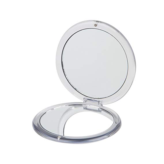 ROUND COMPACT MIRROR, Double Sided PMMA Travel Makeup Mirror with 1x/5x Magnification and assorted colors (SILVER)