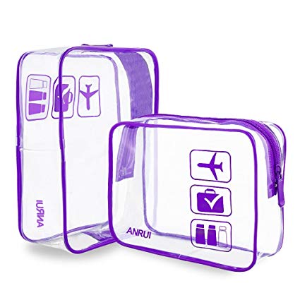 Anrui TSA Approved Toiletry Bag Clear Travel Carry-On Compliant Organizer For Women Men Kids (2pcs/Pack)