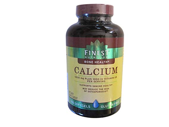 Finest Nutrition Calcium 1200 mg plus Vitamin D3 1000 IU Dietary Supplement, 100 Softgels