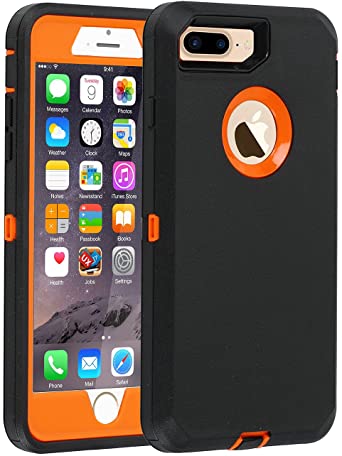 Case for iPhone 7 Plus/8 Plus Heavy Duty Co-Goldguard Armor 3 in1 Built-in Screen Protector Rugged Cover Dust-Proof Shockproof Drop-Proof Shell Compatible with Apple iPhone 7 /8  5.5",Black&Orange