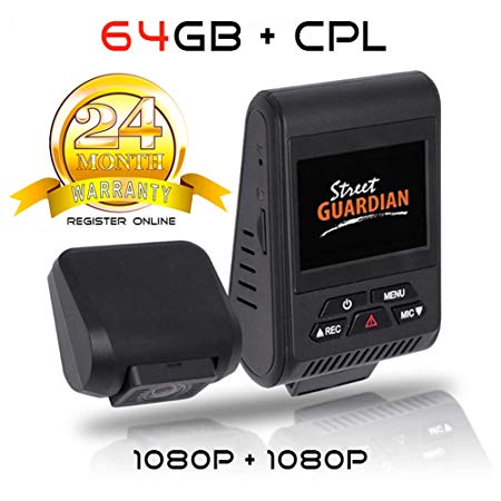 Street Guardian SG9663DC Dual Channel 2x1080p/30Fps/18Mbps or 1x1080p/60Fps, H.264 Dash Camera with SONY IMX291 (STARVIS) CMOS Sensor. (SG9663DC   64GB)