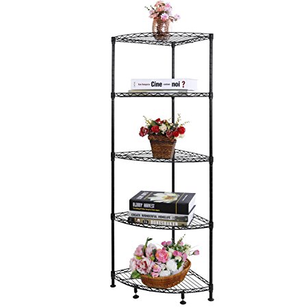 Lifewit Corner Shelf 5 Tiers Adjustable Metal Storage Wire Shelving Unit Corner Rack Black for Living Room, Bathroom, Kitchen