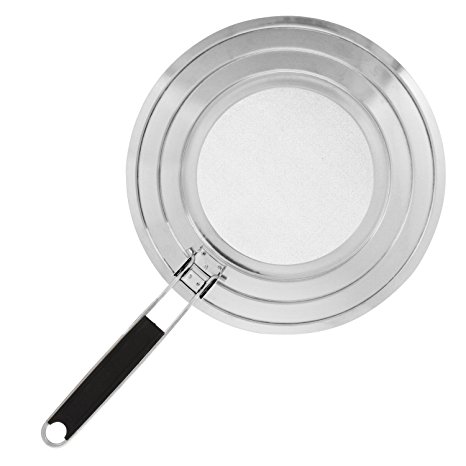 U.S. Kitchen Supply 12" Stainless Steel Fine Mesh Splatter Screen with Non-Slip Folding Handle - 8", 9.5" & 11" Size Pot & Pan Rings - Grease Oil Guard for Safe Cooking