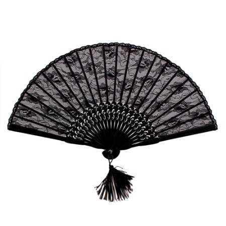 NSSTAR High Quality Lady's Girl's Vintage Retro Flower Lace Handheld Folding Hand Fan (Black)