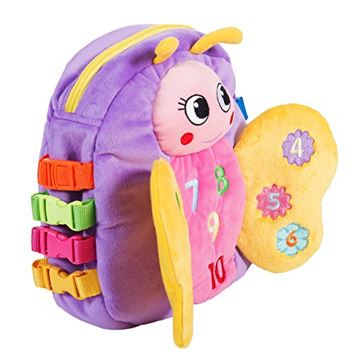 BUCKLE TOY "Blossom" Butterfly Backpack – Toddler Early Learning Basic Life Skills Children’s Plush Travel Activity