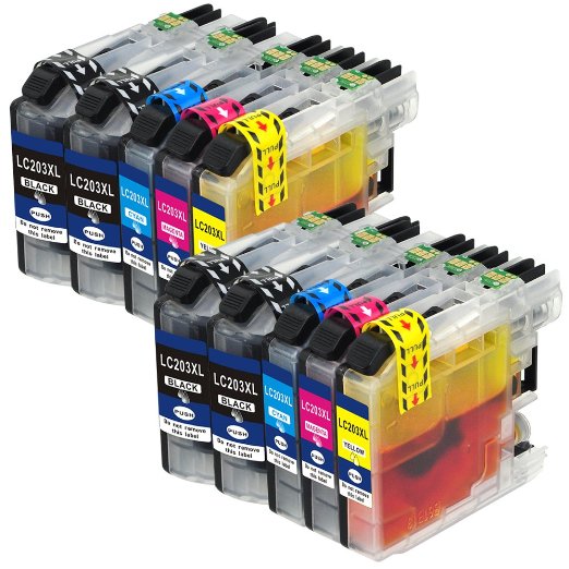 Kingway 10 Pack Compatible Ink Cartridge for Brother LC203 LC-203 XL LC203XL for Brother MFC-J880DW MFC-J680DW MFC-J5520DW MFCJ4420DW Inkjet Printer