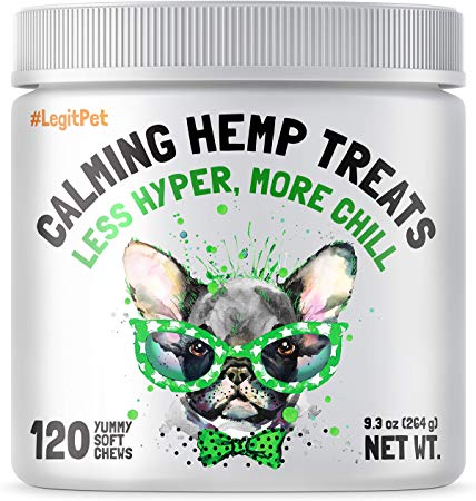 Calming Hemp Treats For Dogs - Made in USA with Organic Hemp - Dog Anxiety Relief - Natural Separation Aid - Helps with Barking, Chewing, Thunder, Fireworks, Aggressive behavior - 120 Soft Chews