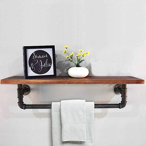 Diwhy Industrial Pipe Shelf Shelving Pine Wood and Pipe Towel Rack - Multiple shelves (36'')