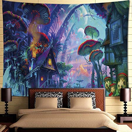 INTHouse Psychedelic Forest Tapestry Wall Hanging Magic Land Tapestry Wall Decor for Bedroom College Dorm Room