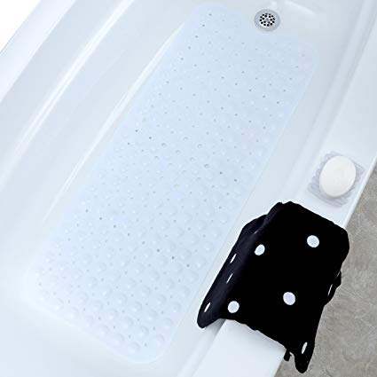 SlipX Solutions White Extra Long Bath Mat Adds Non-Slip Traction to Tubs & Showers - 30% Longer than Standard Mats! (200 Suction Cups, 39" Long - Extended Coverage, Machine Washable)