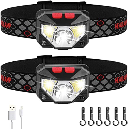 AIRSSON Head Lamp Rechargeable Waterproof: 1000 Lumen Led Headlamp and 60° Rotatable Headlighting with Motion Sensor for Adults (2 packs)