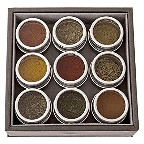 Organic 9 Spice Starter Gift Set with Box, Magnetic Tins   9 Organic Spices (#2 Basic Spice Kit: Cayenne, Ceylon Cinnamon, Cumin, Dill Oregano, Paprika, Rosemary, Thyme, Turmeric)