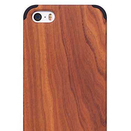 iCASEIT iPhone SE / 5S / 5 Wood Case - Handmade Premium Quality Genuinely Natural & Unique - Strong & Stylish Snap on Back Bumper - Non-Slip, Precise Fit - Rosewood / Black