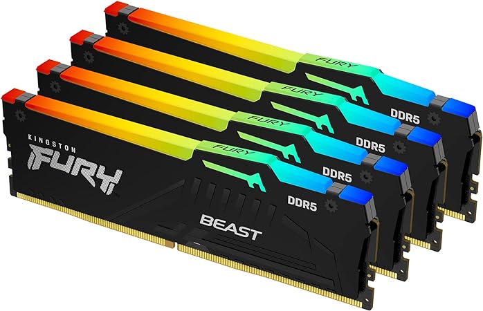 Kingston FURY Beast RGB Black 128GB (4x32GB) 5600MT/s CL40 DDR5 XMP DIMM | Overclocking | Plug N Play | Intel XMP 3.0 | Kit of 4 | KF556C40BBAK4-128