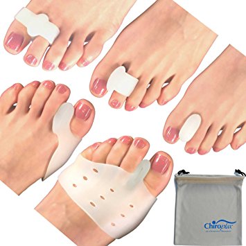 Chiroplax Toe Spacers, Bunion Sleeve Pad,(5 Pairs  1 Pouch), Toe Separator, Bunion Corrector, Bunion Protector, Bunion Relief Kit