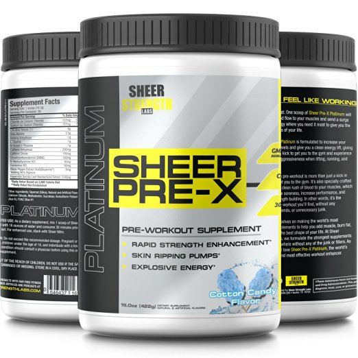 #1 Premium Pre Workout Supplement - SHEER PRE-X Platinum - Nitric Oxide Booster PreWorkout For The Energy You Need To Get the Results You Want - Cotton Candy, 422 grams (30 Servings)