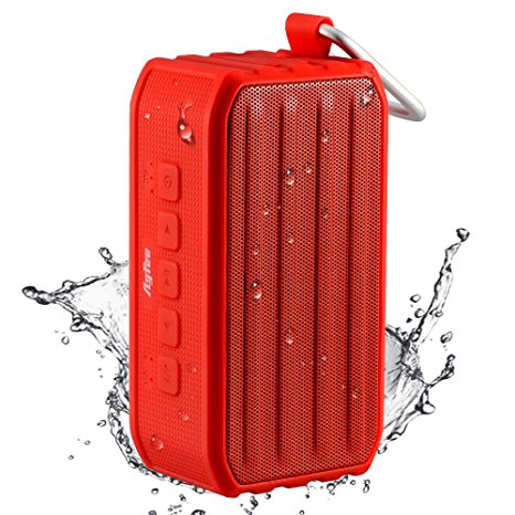[Bluetooth Waterproof Speakers] Ayfee Wireless Bluetooth 4.0 Waterproof Outdoor / Shower Speaker, with 7W Powerful Drive & Bass Enhance Radiator (Red)