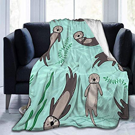 Otter and Seaweed Fleece Blanket Cozy Thermal Fleece Blanket Non Shedding Premium Flannel Fleece Throw Blanket Luxury Thick Couch Throw Blanket for Bed Couch Car