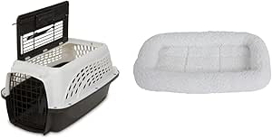 Petmate Two-Door Small Dog & Cat Carrier for Pets Up to 10 Pounds with SnooZZy Sheepskin Bolster Crate Mat for 19' Crates, Up to 15 lbs