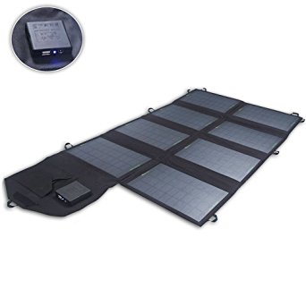 SUNKINGDOM™ 28W 2-Port Solar Charger with Portable Foldable Solar Panel PowermaxIQ Technology for iPhone, iPad, iPod, Samsung, Camera, and More (Black)