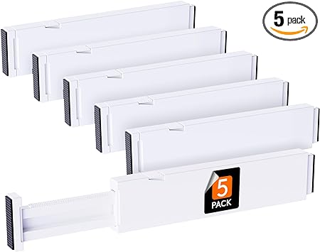 Lifewit 5 Pack Kitchen Drawer Dividers 2.36" High, 11"-17" Adjustable Drawer Organizer for Utensils/Clothes/Makeup, Plastic Expandable Separators in Dresser/Bedroom/Bathroom/Office Storage