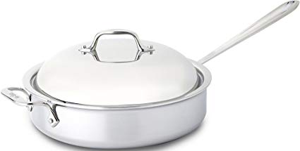 All-Clad 44048 Stainless Steel 3-Ply Bonded Dishwasher Safe Saute Pan with Domed Lid Cookware, 4-Quart, Silver