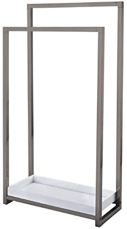 KINGSTON Brass SCC8268 Pedestal 2-Tier Steel Construction Towel Rack with Wooden Case, Satin Nickel