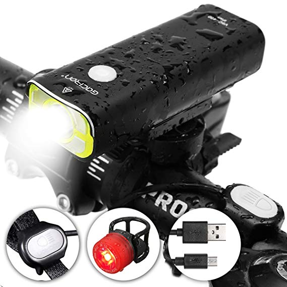 OUTERDO USB Rechargeable LED Bike Light Set 400 Lumens Super Bright Wire Control Bike Headlight,Waterproof Long-Running 5 Modes Bike Front Light with 3 Modes Bicycle Tail Light Cycling Flashlight