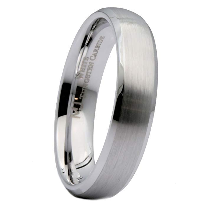 MJ Metals Jewelry 5mm White Tungsten Carbide Brushed Curved Polished Edges Wedding Band Ring