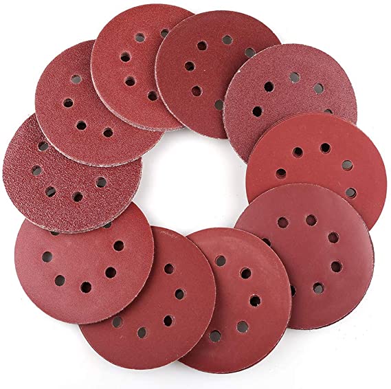 VASLON 100-piece Sandpaper Set – 5 Inch 8 Holes Sanding Discs 10 Different Grades Including 60, 80, 100, 120, 150, 180, 240, 320, 400, 600 Grits for Random Orbital Sander