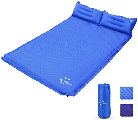 YOUKADA Sleeping-Pad Foam Self-Inflating Camping-Mat for Backpacking Sleeping Pad Double Sleeping Mat Camping Pad 2 Person Camping Mattress with Pillow for Hiking Camping Gear
