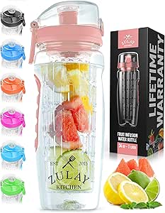 Zulay Fruit Infuser Water Bottle - 34oz - Leakproof With Full-Length Infusion Rod - Men Women's Ideal Fitness Gift Or For Gym, Camping