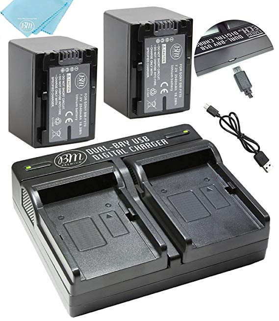BM 2 NP-FV70 Batteries & Dual Charger for Sony FDR-AX700, PXW-Z90V, HXR-NX80, HDR-CX455 HDR-CX675, CX330, CX900, PJ340, PJ540, PJ670B, PJ810, FDR-AX33, FDR-AX53, FDR-AX100, NEX-VG10, VG20, VG30 VG900