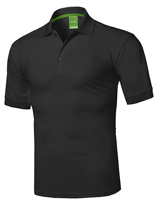 Youstar Men's Solid Cool Dri-Fit Active Athletic Golf Short Sleeves Polo Shirt
