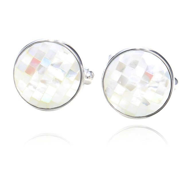 Digabi White Mother of Pearl Round Shaped Cufflinks with Gift Box High Quality