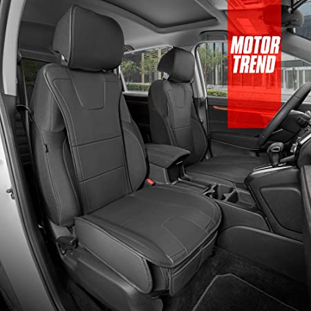 Motor Trend DuraLuxe Faux Black Leather Car Seat Covers, 2 Piece Set – Premium Car Seat Cushions for Front Seats, Padded Car Seat Protectors with Storage Pocket, Seat Covers for Cars Trucks SUV