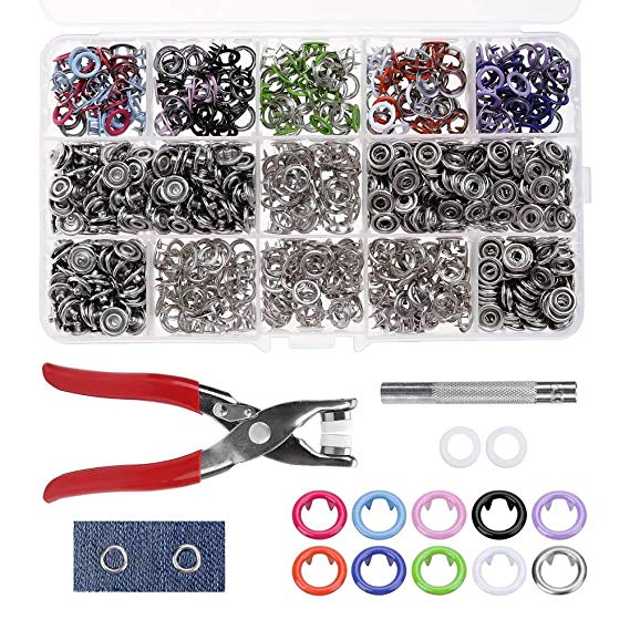 Chenkaiyang 200 Sets Snap Fasteners Kit Tool, 10 Colors 9.5mm Metal Snap Buttons Rings with Fastener Pliers Press Tool Kit for Clothing