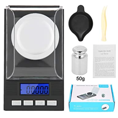 Digital Milligram Jewelry Scale, LED Digital Display Mini Portable High Precision 0.001g Pocket Jewelry Scale with Calibration Weights Tweezers and Weighing Pans (100g)