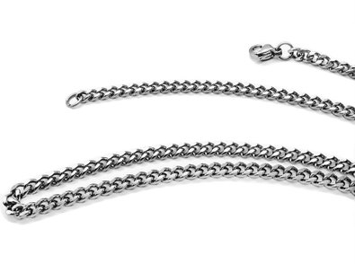 TRUSUPER Jewelry 3.5mm Titanium Steel Mens Beveled Curb Link Chain Silver Necklace, 18",20",22",24",26",28",30