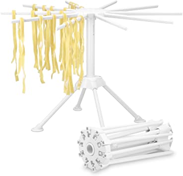 Navaris Collapsible Pasta Drying Rack - Folding Tall Spaghetti Noodle Dryer Stand with 10 Arms for Homemade Noodles and Pasta