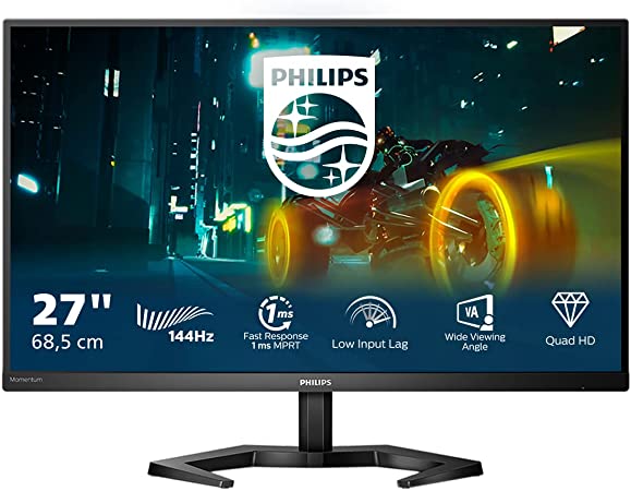 Philips Gaming 27M1N3500LS - 27 Pulgadas QHD Monitor, 144Hz, VA, 1ms, Smart Image HDR, Altavoces, bajo retraso de Entrada (2560 x 1440 @ 144 Hz, 250  CD/m² HDMI 2.0 / DP 1.4)