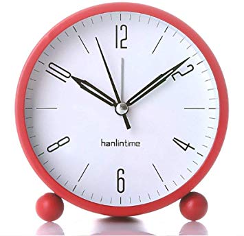 Snifu Analog Alarm Clock,Easy Set Small Desk Clock,Non Ticking,with Night Light, Battery Powered Super Silent Alarm Clock,Red